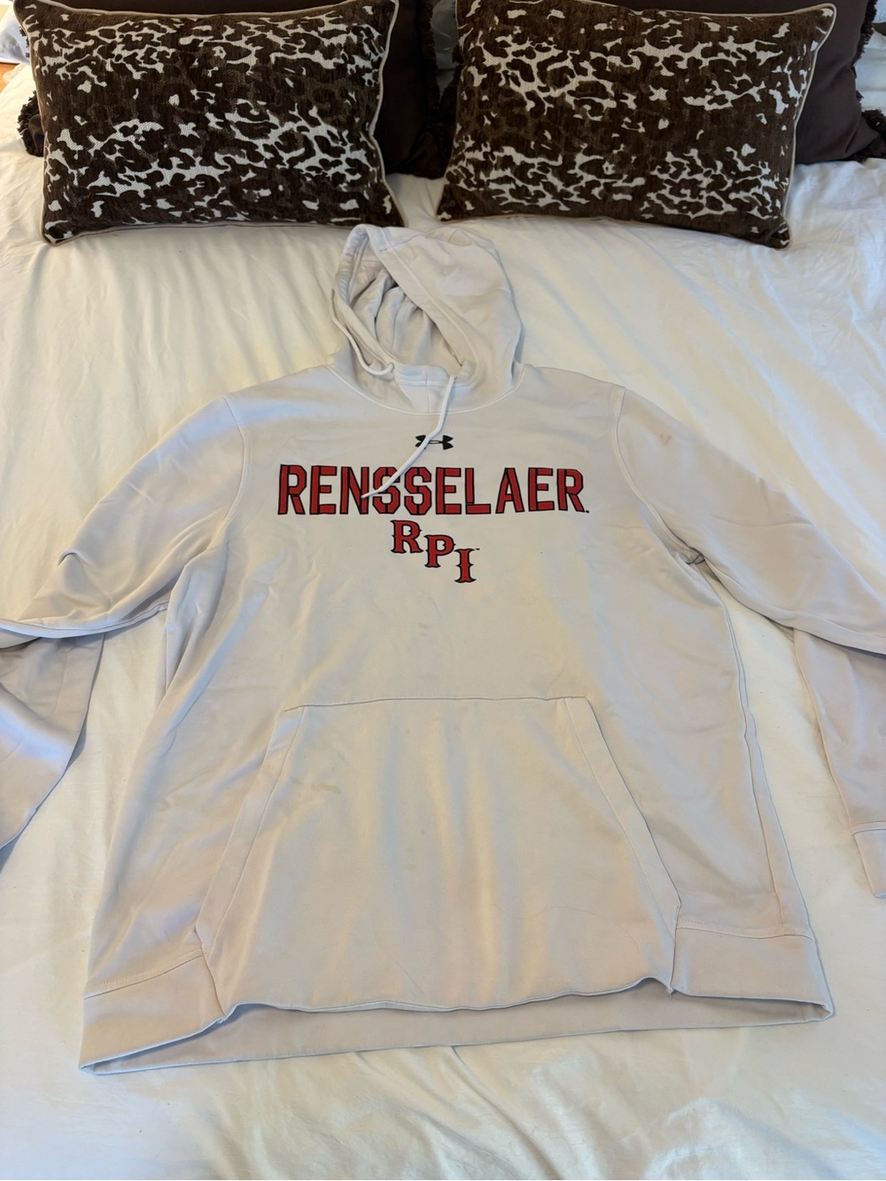 Under Armour White Rensselaer RPI Pullover Hoodie with Red Lettering